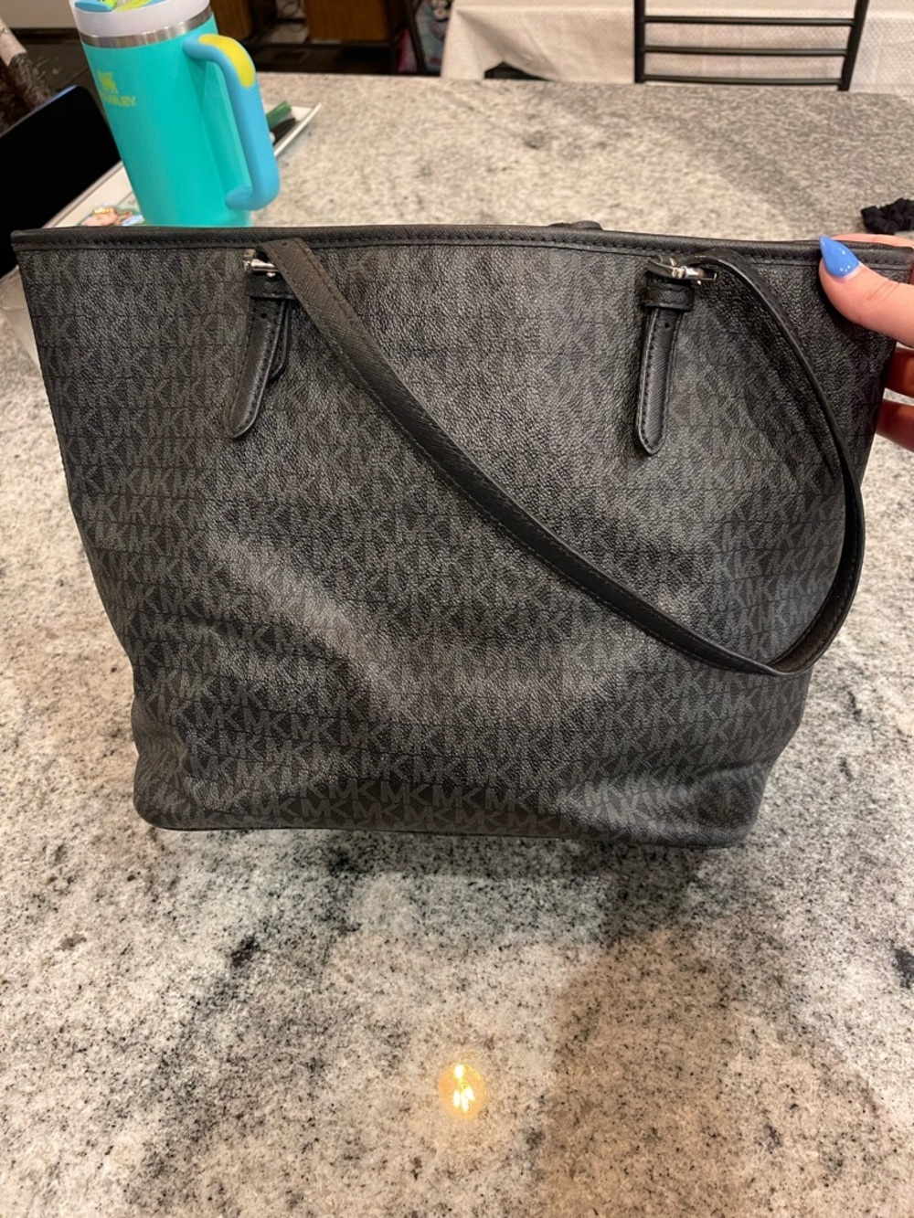 Michael Kors Black/Gray Signature Tote with MK Charm - Picture 2 of 6